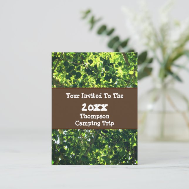 Camping Trip Green Leaf Wiedersehen Einladung Postkarte (Stehend Vorderseite)