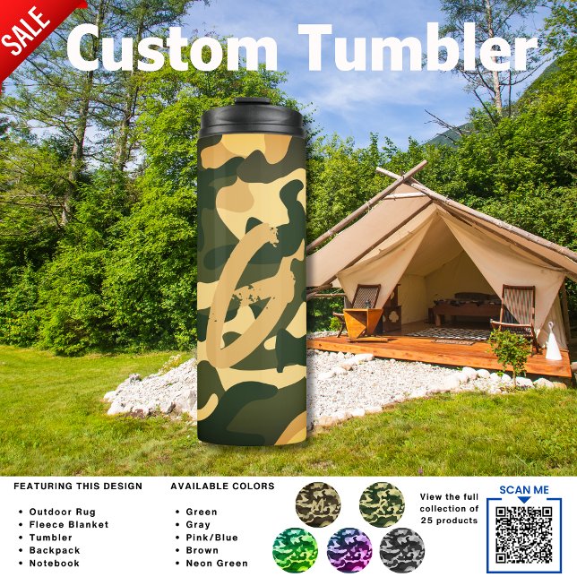 Camping Tumbler | ADD INITIAL Camouflage Kids Teen Thermosbecher (Von Creator hochgeladen)