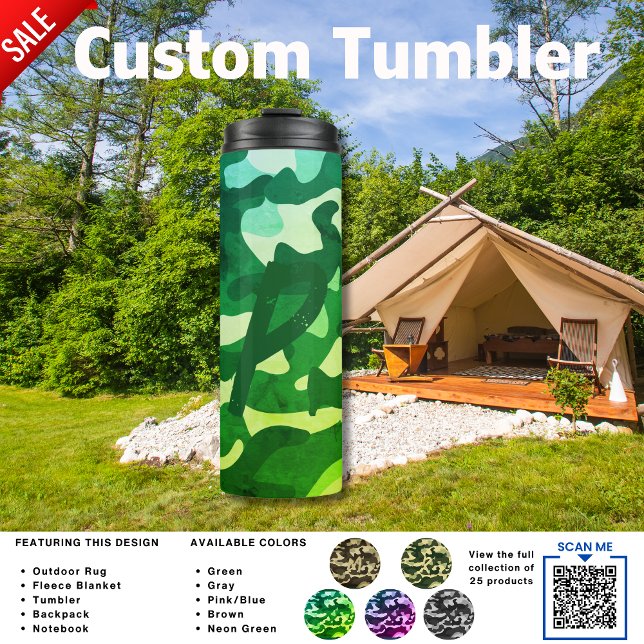 Camping Tumbler | ADD INITIAL Camouflage Kids Teen Thermosbecher (Von Creator hochgeladen)