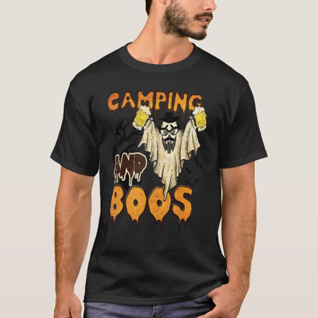 Camping und Boos Camping Biergetränke Halloween Co T-Shirt (Vorderseite)