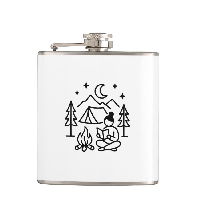 Camping und Reading Line Art Flachmann (Vorderseite)