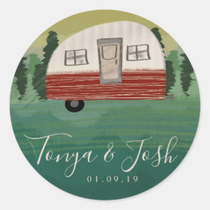 Camping Vintag Camper Brautparty Erreichbarkeit Runder Aufkleber