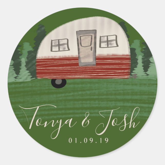 Camping Vintag Camper Brautparty Erreichbarkeit Runder Aufkleber (Vorderseite)