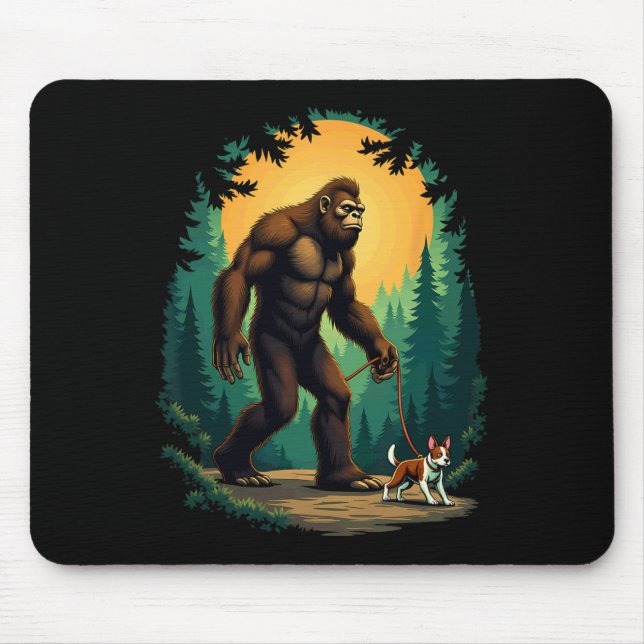 Camping Wandern Bigfoot Gehen mit Boston Terrier Mousepad (Vorne)