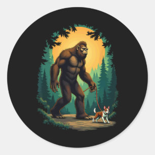 Camping Wandern Bigfoot Gehen mit Boston Terrier Runder Aufkleber