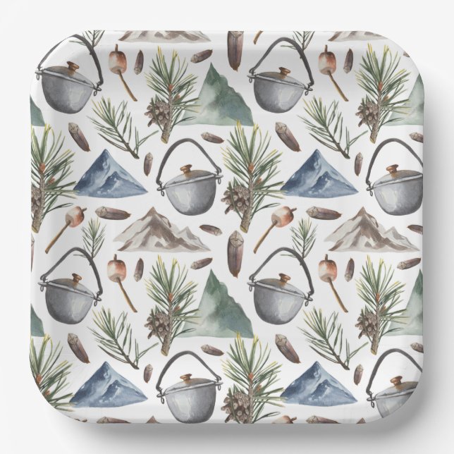 Camping, Wandern, Freizeit und Natur Pappteller (Vorderseite)