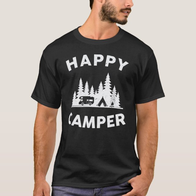 Camping Wandern Geschenk Glücklicher Camper T-Shirt (Vorderseite)