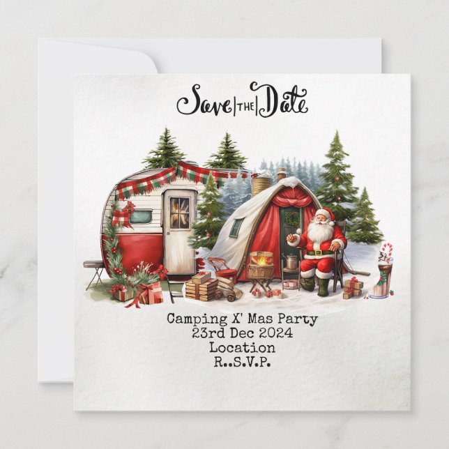 Camping Weihnachts-Party Feiertagskarte (Vorderseite)