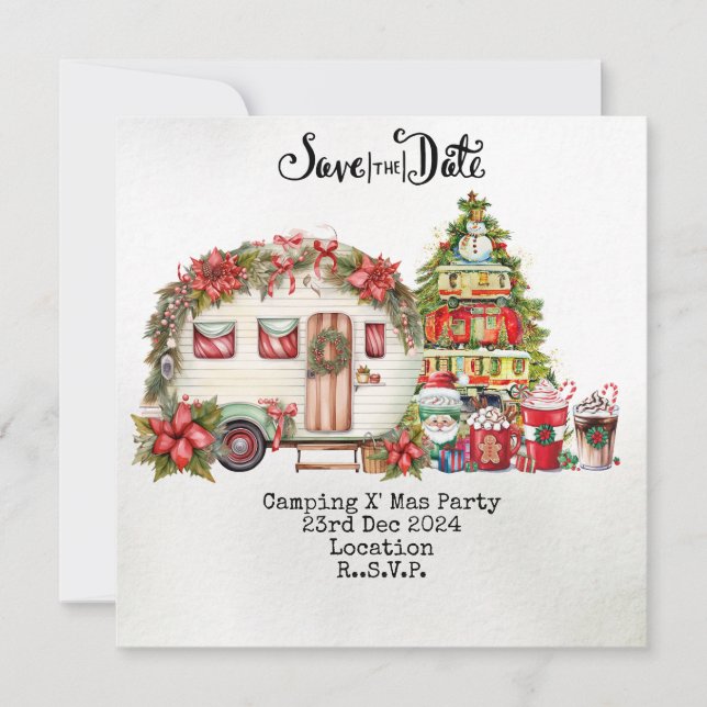 Camping Weihnachts-Party Feiertagskarte (Vorderseite)