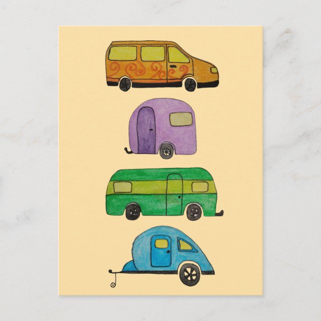 Camping-Wohnwagen Postkarte (Vorderseite)
