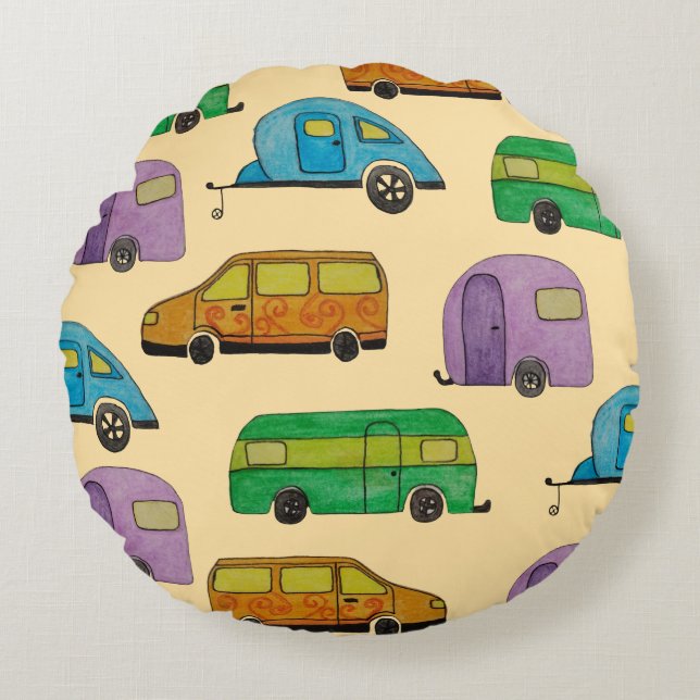 Camping-Wohnwagen Rundes Kissen (Vorderseite)