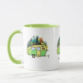 Camping, Wohnwagen, Wald, glücklicher Ort Tasse