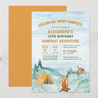 Camping Woodland Adventure Tent Campout Geburtstag Einladung