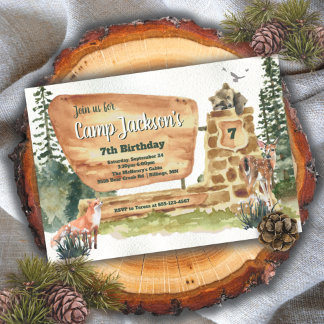 Camping Woodland Nationalpark Geburtstag Einladung