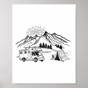 Camping-Zelt-Abenteuer und Lagerfeuer-Berg H Poster