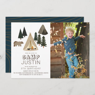 Camping Zelt Bären Boy Geburtstag Foto Einladung