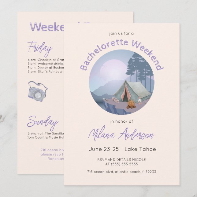 Camping Zelt Junggeselinnen-Abschied Einladung (Vorne/Hinten)