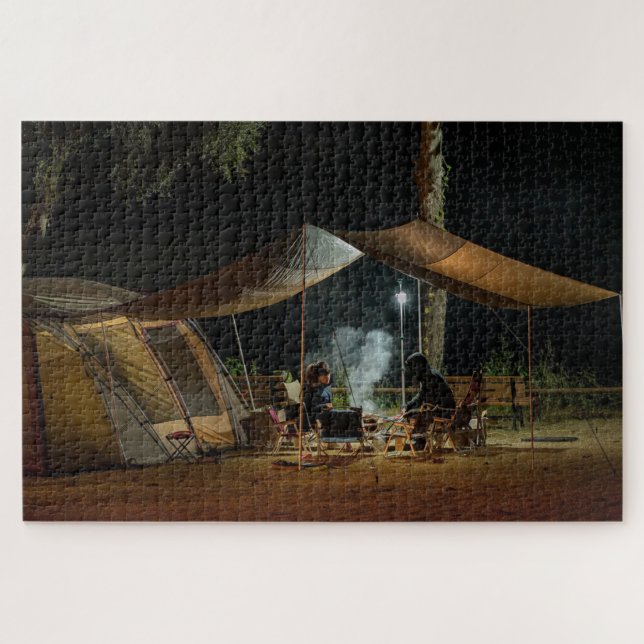 Camping Zelt Night Nature Outdoor Forest Cook Feue Puzzle (Horizontal)