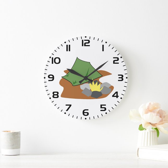 Camping Zelt und Campfire Abenteuer im Freien Große Wanduhr (Von Creator hochgeladen)