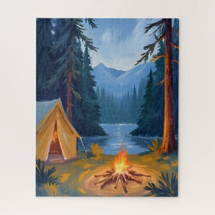 Campingausflug Wald Lagerfeuer Zelt Wasserfarbe Puzzle