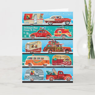 Campingbusse, Campingbusse, Campingbusse Retro-Wei Feiertagskarte