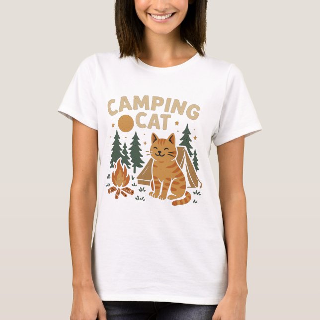 Campingkatze mit Zelt und Lagerfeuer T-Shirt (Vorderseite)