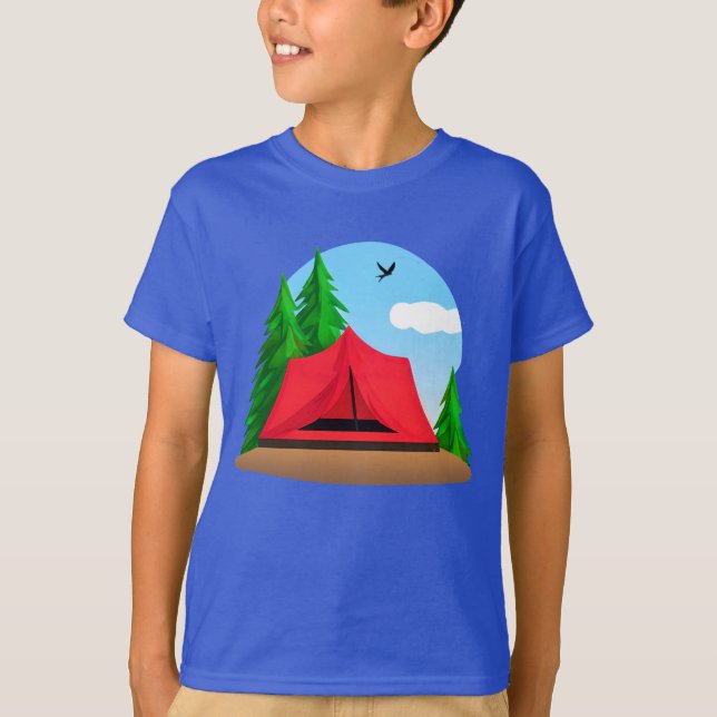 Campingplatz mit Evergreen Trees Kid's T-Shirt (Vorderseite)