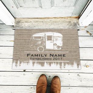 Campings-Anhänger-Camper-Familienname-Leinwand Fußmatte