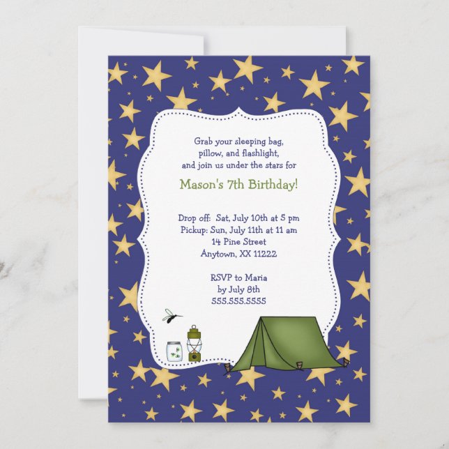 Campings-Geburtstags-Party laden ein Einladung (Vorderseite)