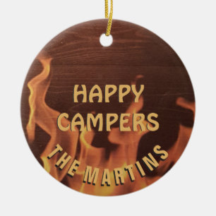 Campings-glücklicher Lagerbewohner-Lagerfeuer Keramikornament