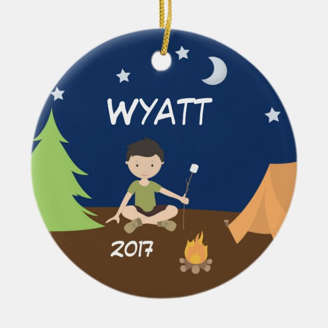 Campings-Jungen-Camper-Nachthimmel-Zelt-Verzierung Keramik Ornament (Vorne)