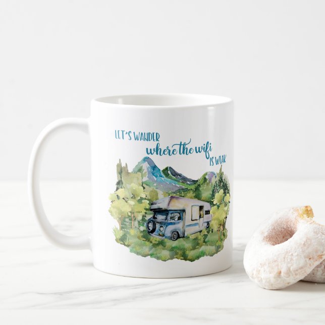 Campings-Szene Watercolor RV Motorhome Kaffeetasse (Mit Donut)