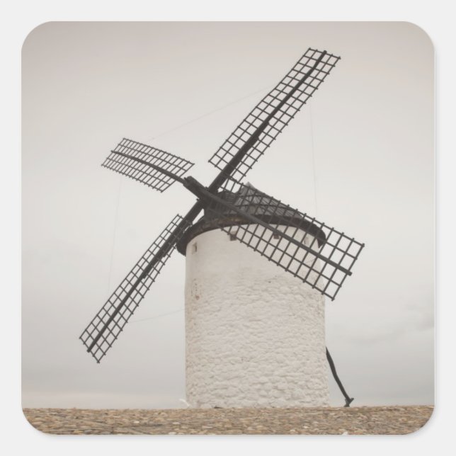 Campo de Criptana, antike Windmühlen La Mancha Quadratischer Aufkleber (Vorderseite)