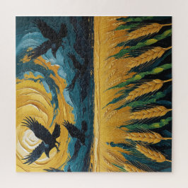Campo trigal dorado con cuervos puzzle