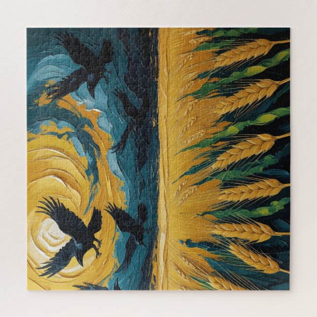 Campo trigal dorado con cuervos puzzle (Vertikal)