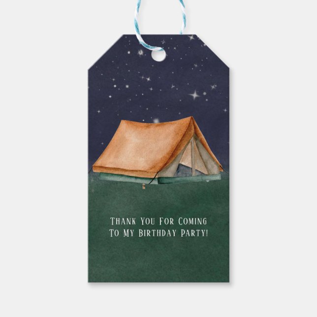 Campout Sleepover Boy Geburtstagsparty Danke Geschenkanhänger (Vorderseite)