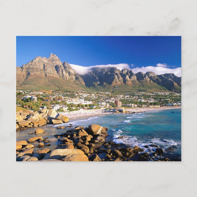 Camps Bay Beach und die Zwölf Apostel Range Postkarte (Vorderseite)