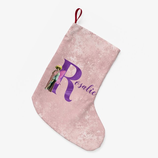 Campy Purple Shimmer Fairy Letter R Personalized Kleiner Weihnachtsstrumpf (Vorderansicht (hängend))