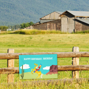 Campy Western Cowgirl auf Pferdekutsche Geburtstag Banner