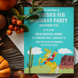 Campy Western Cowgirl auf Pferdekutsche Geburtstag Einladung