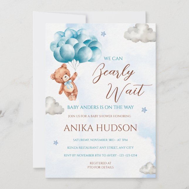 Can Bearly Wait Baby Shower Invitation Einladung (Vorderseite)