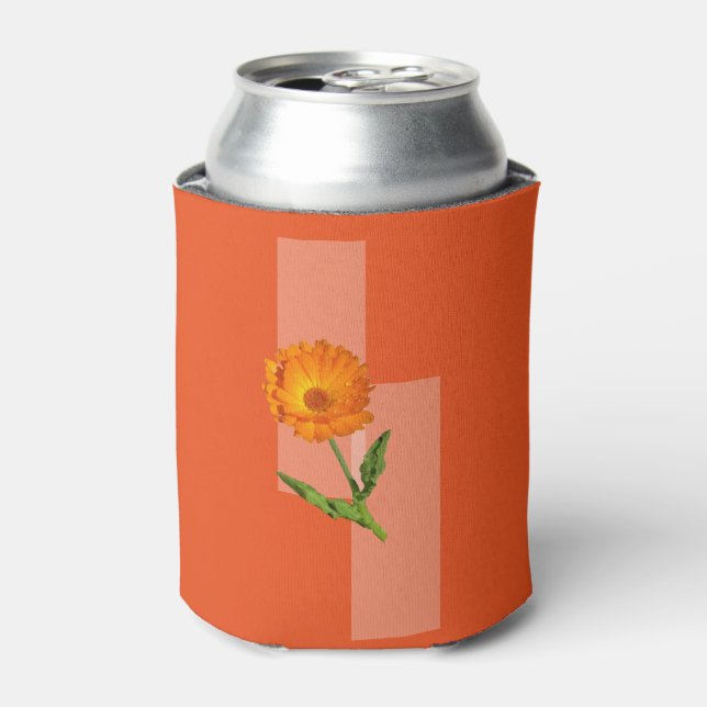 Can Cooler - Calendula auf orangefarbenem Hintergr Dosenkühler (Kanne Vorderseite)