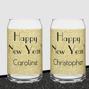 Can Glass Gold   Retro Name Happy New Year Dosenglas