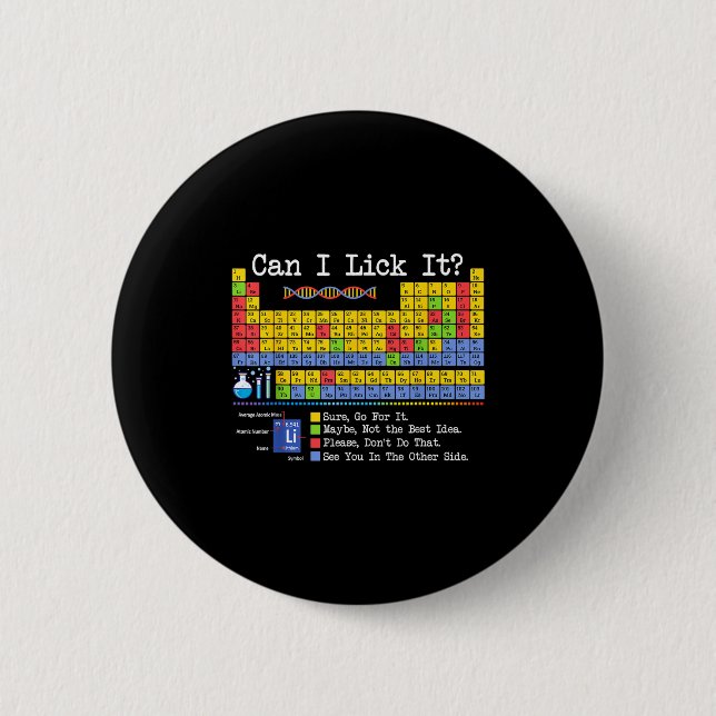Can I Lick It Periodic Table Funny Science Teacher Button (Vorderseite)
