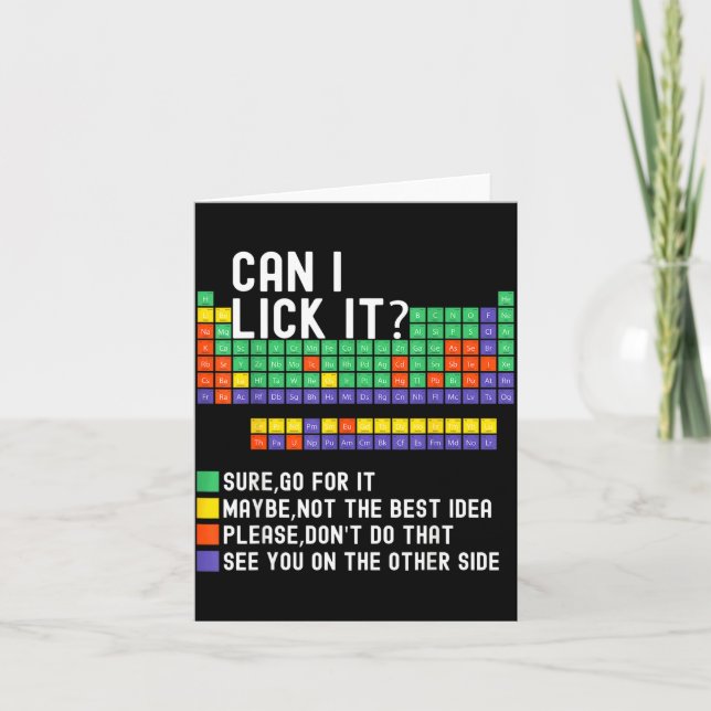 Can I Lick It Periodic Table Funny Science Teacher Karte (Vorderseite)