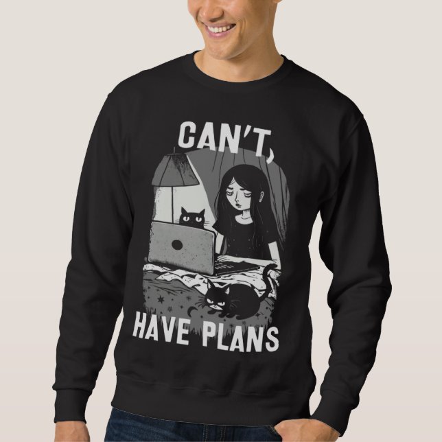 Can t Have Plans Girl Home In Bed With Cats And La Sweatshirt (Vorderseite)