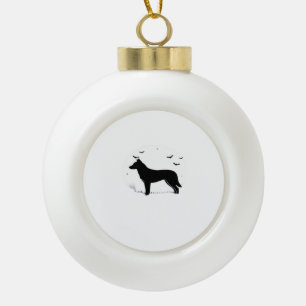 Canaan Dog � Halloween Mond Silhouette Klassisches Keramik Kugel-Ornament
