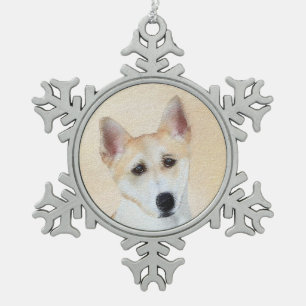 Canaan Dog Malerei - Niedliche Original Hunde Kuns Schneeflocken Zinn-Ornament