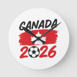 Canada 2026 Soccer Fan Design with Maple Leaf Runde Wanduhr