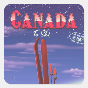 Canada Air verschickt Post an Skikartenillustrieru Quadratischer Aufkleber